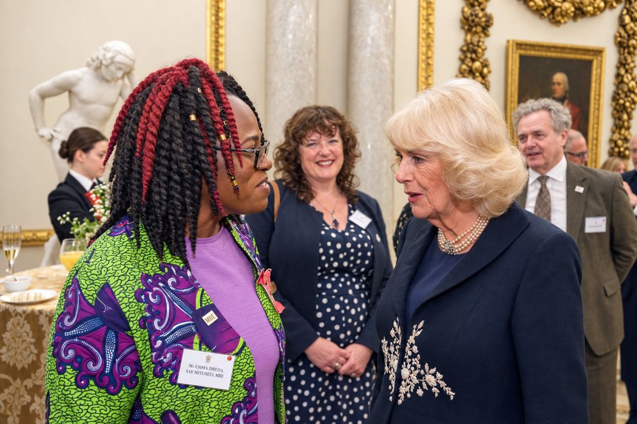 Dreda Say Mitchell in conversation with Queen Camilla